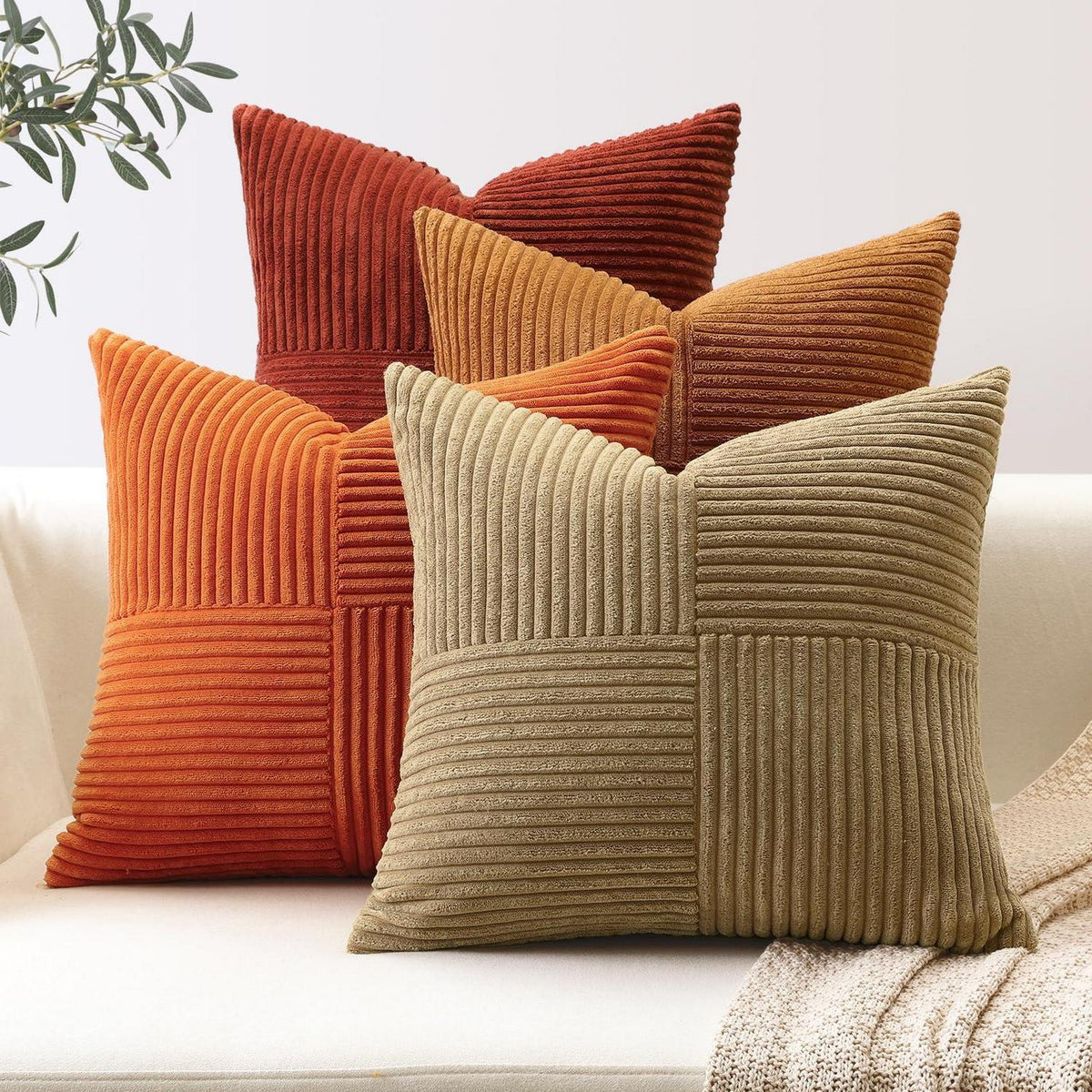 Cord Kissenbezüge 60x60 cm - Braun Rost, 4er Set