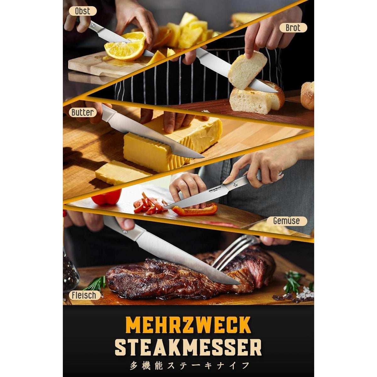 Steakmesser Set 8-teilig | Extra Scharfes Edelstahl-Besteck Silberweiß