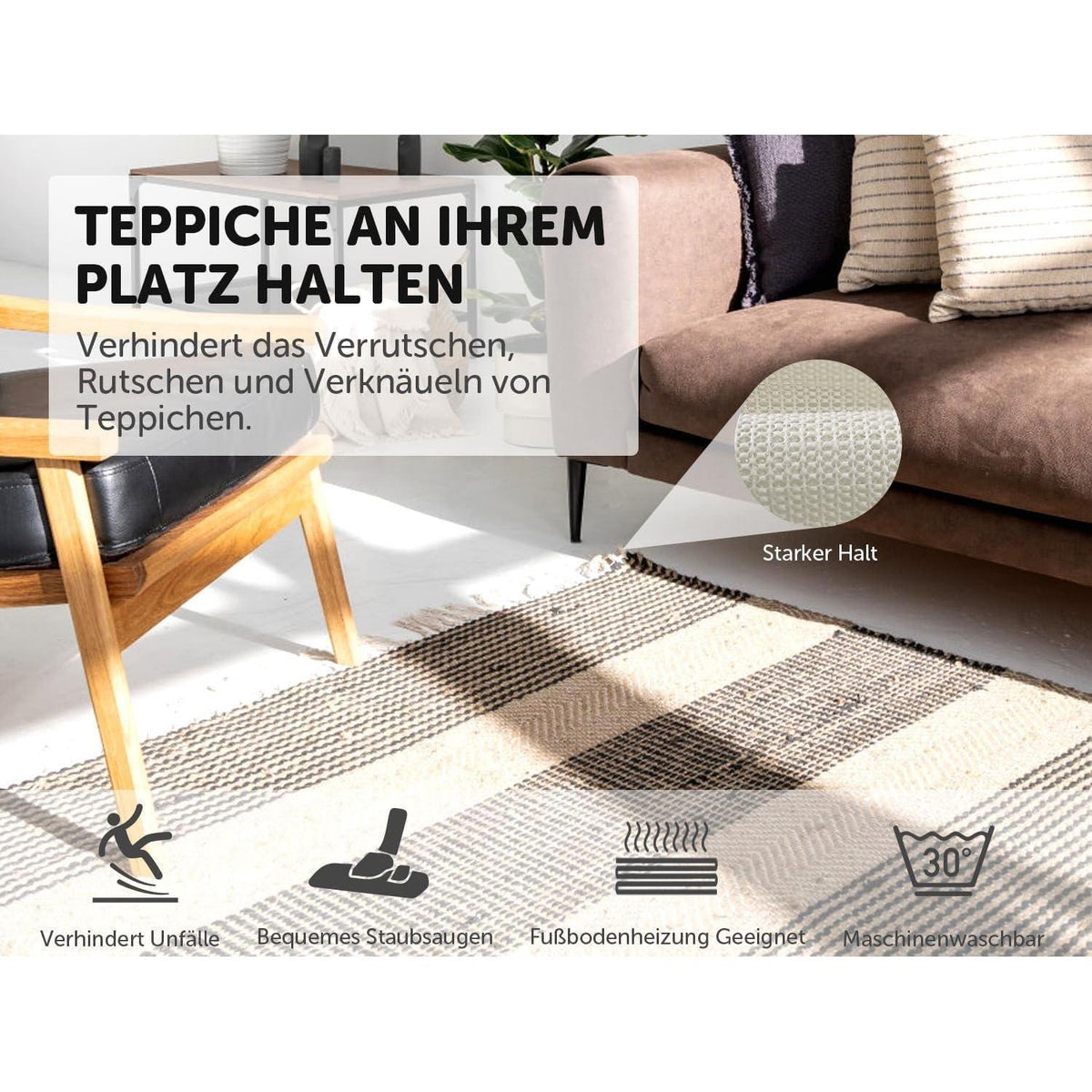 Rund Teppich Antirutschmatte 110cm – Rutschfest & Vielseitig
