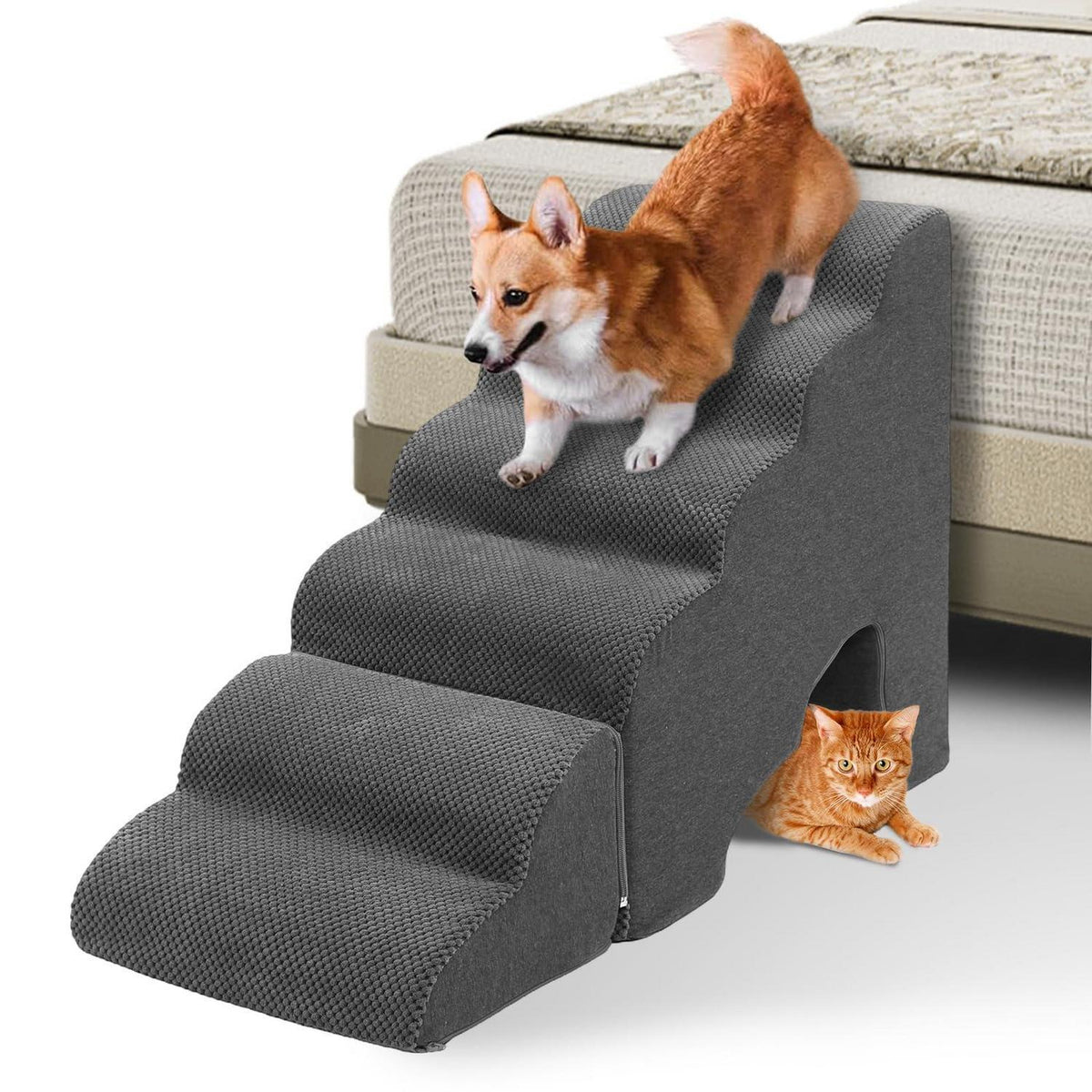 Hundetreppe 60cm – 6 Stufen für Bett & Sofa, Grau