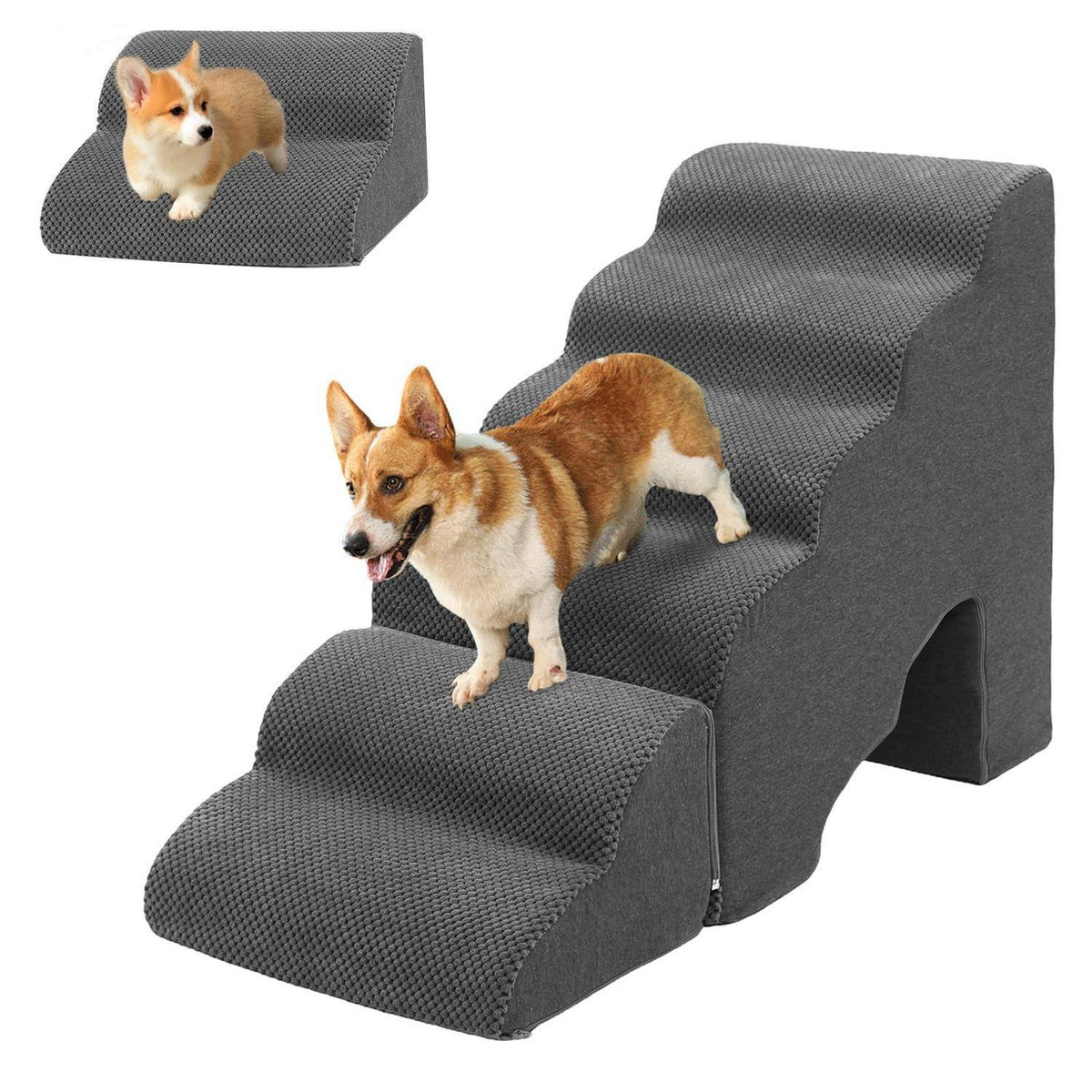 Hundetreppe 60cm – 6 Stufen für Bett & Sofa, Grau