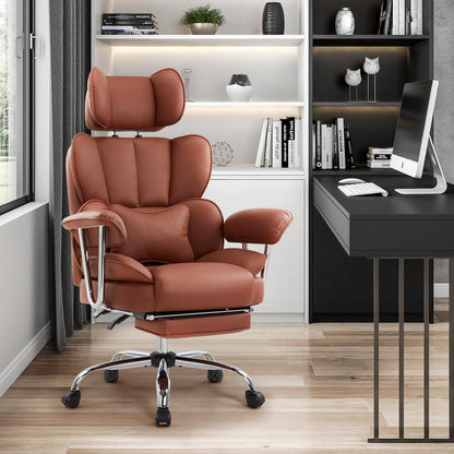Ergonomischer Bürostuhl mit Fußstütze & Lendenwirbelstütze (Braun)