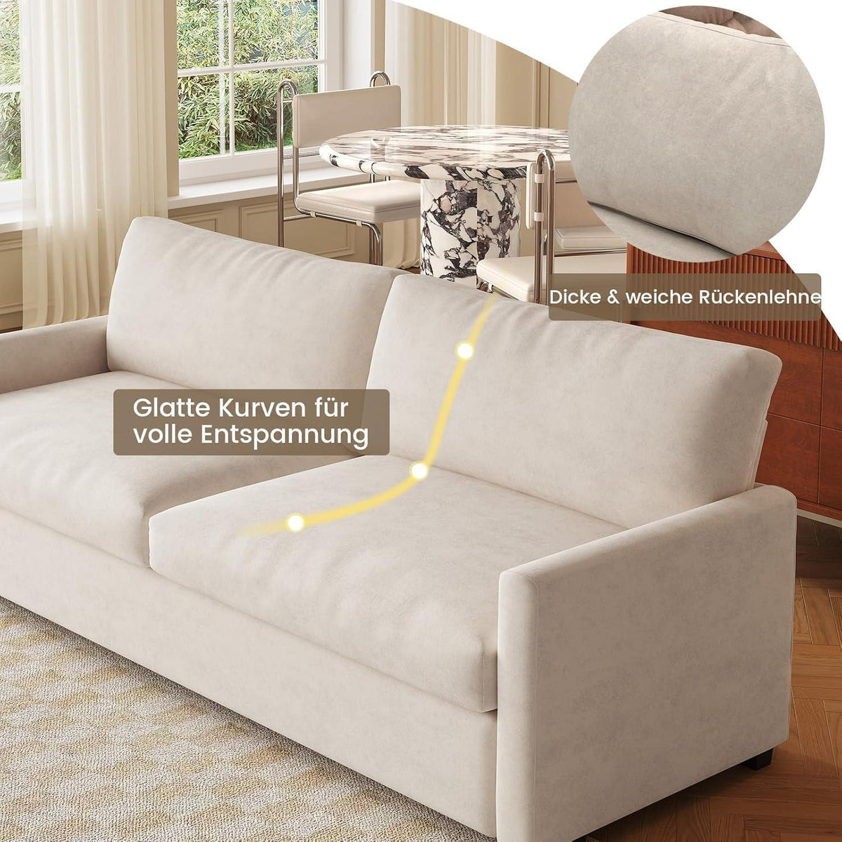 3-Sitzer Stoffsofa 190 cm – Modernes Wohnzimmer Sofa Beige