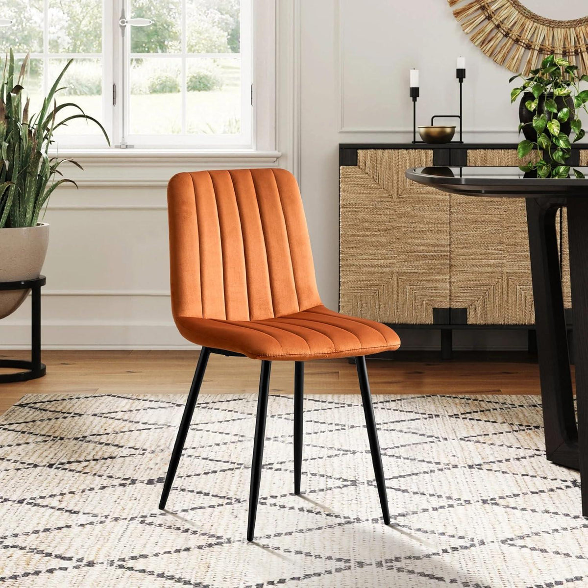 Samt Esszimmerstühle 4er Set – Orange, Gepolstert & Stabil