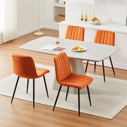 Samt Esszimmerstühle 4er Set – Orange, Gepolstert & Stabil