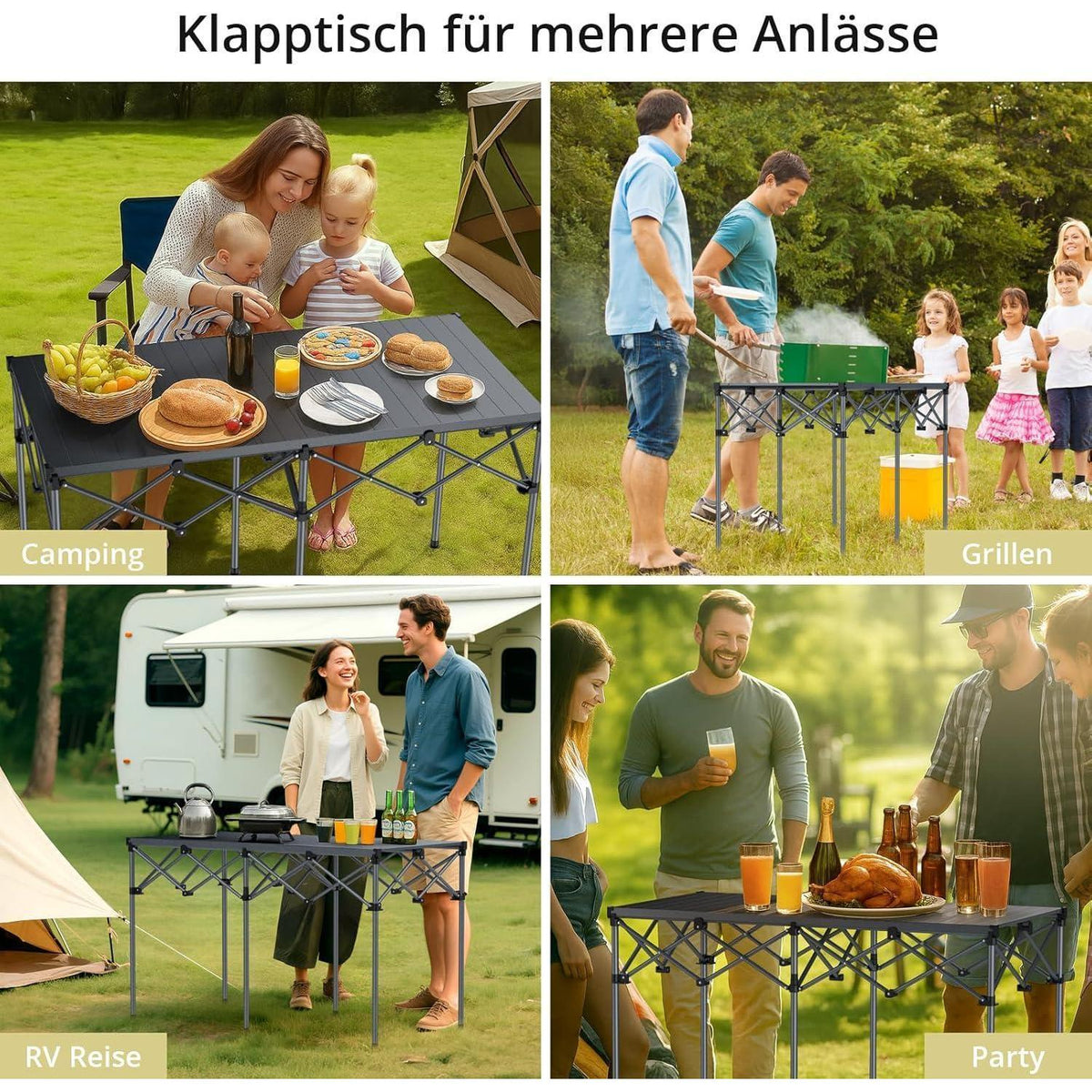 Rolltisch Campingtisch 122x60cm X-Frame 120kg Tragkraft mit Netzkorb
