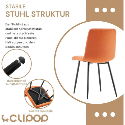 Samt Esszimmerstühle 6er Set – Gepolsterte Lounge Stühle Orange