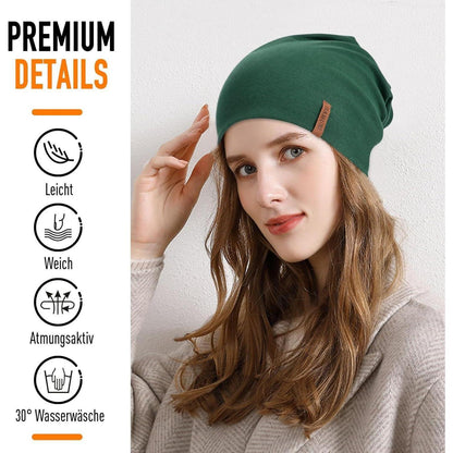 Baumwoll Beanie Mütze Damen Herren – Dunkelgrün, Atmungsaktiv & Vielseitig