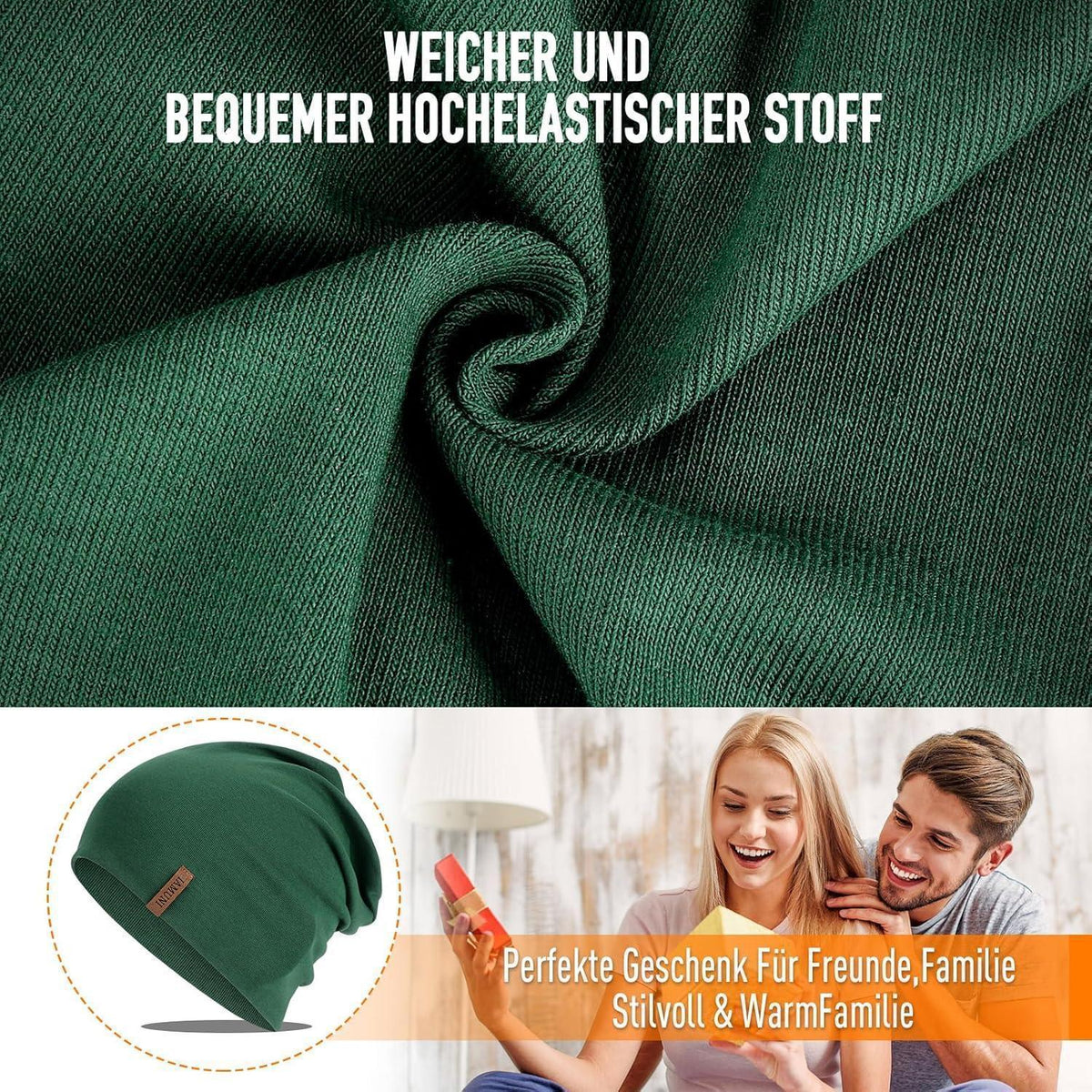 Baumwoll Beanie Mütze Damen Herren – Dunkelgrün, Atmungsaktiv & Vielseitig