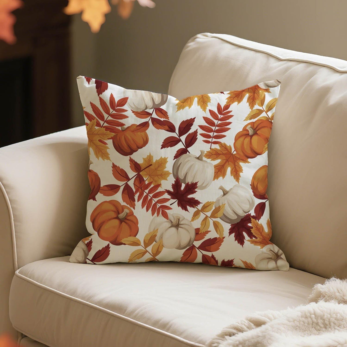 Herbst Kissenbezug 45x45 Kürbis & Blätter 2er Set
