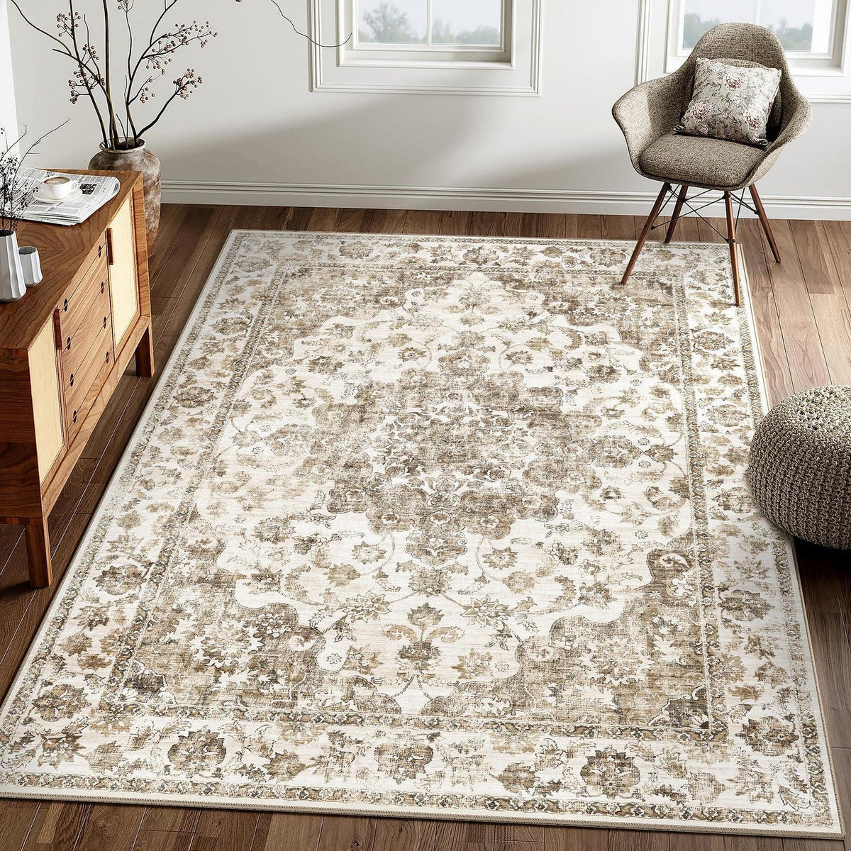 Vintage Teppich Braun 160x230cm – Waschbarer Wohnzimmerteppich