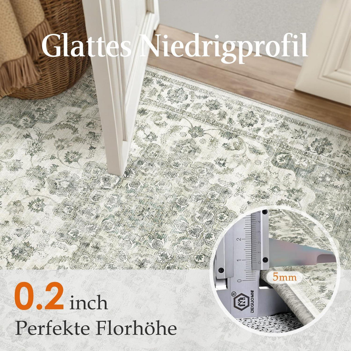 Vintage Teppich Grün 200x300cm - Waschbarer Wohnzimmerteppich