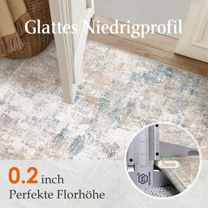 Beiger Blau Teppich 300x400cm – Waschbar & Rutschfest