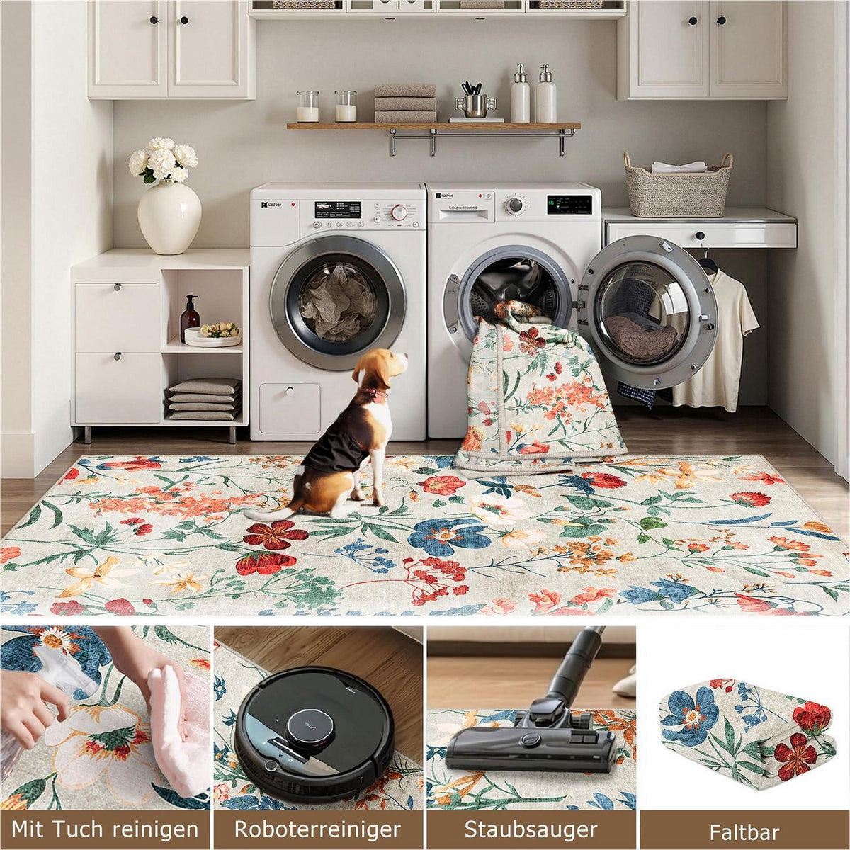 Läufer Flur Teppich 80x300cm Beige Waschbar – Rutschfest & Modern