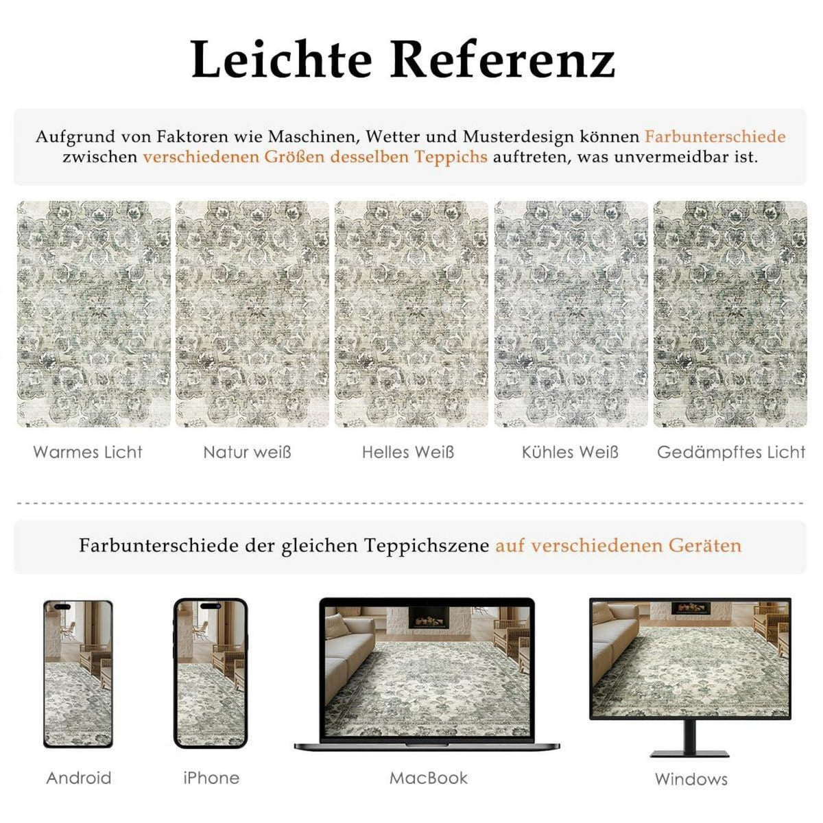 Vintage Teppich Grün 160x230cm - Waschbarer Wohnzimmerteppich