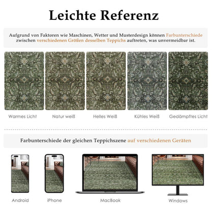 Vintage Teppich Grün 300x400cm – Waschbarer Retro Wohnteppich