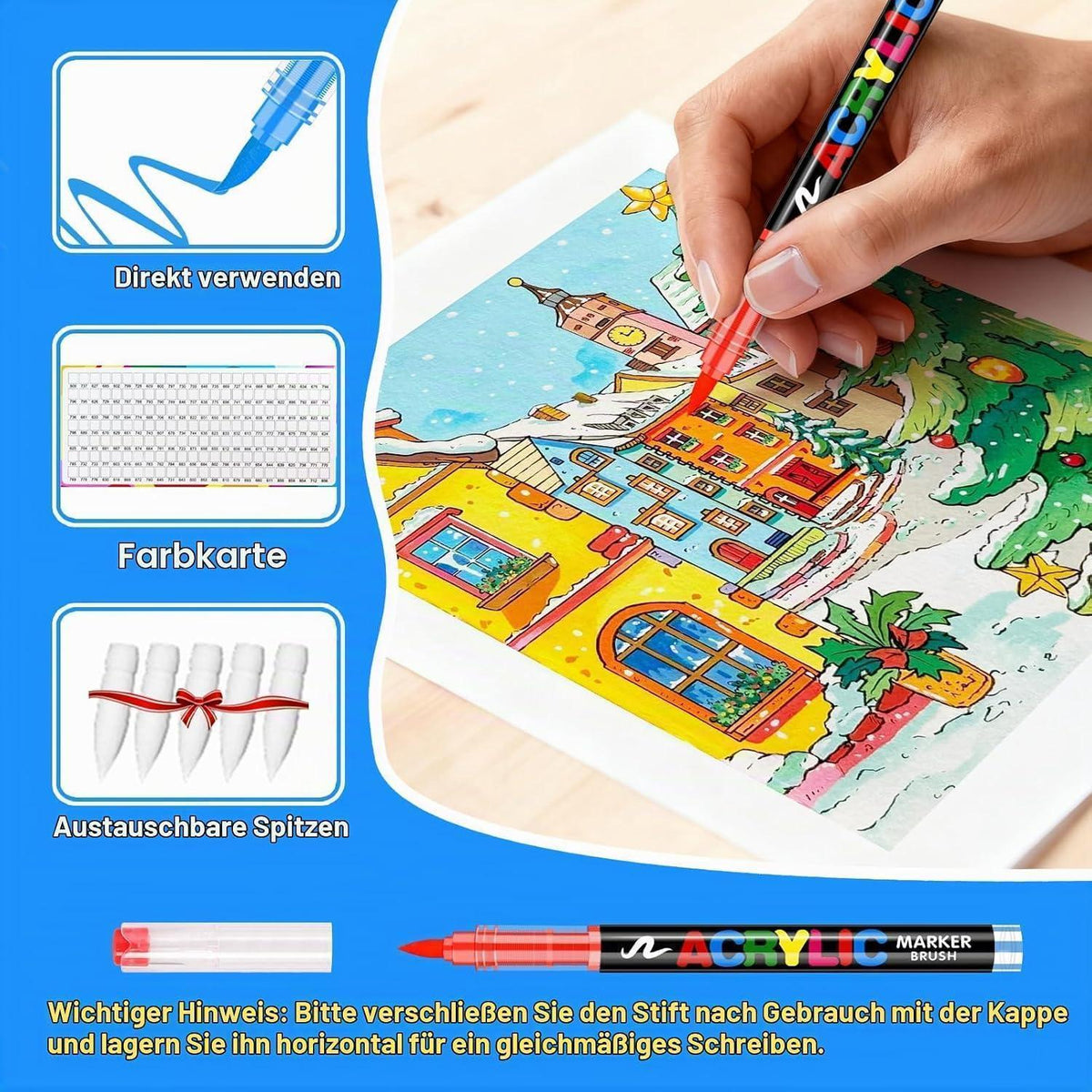 Acrylmarker Set 200 Farben – Pinselspitze für Stein, Holz & mehr