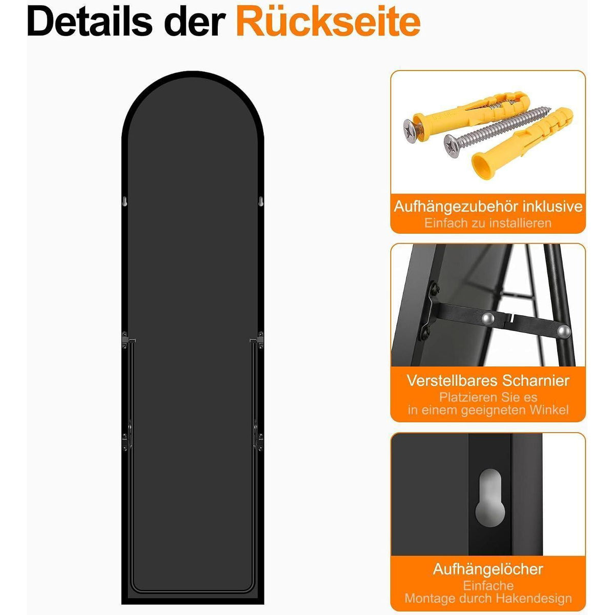 Ganzkörperspiegel Wand & Standspiegel 140x40cm Schwarz
