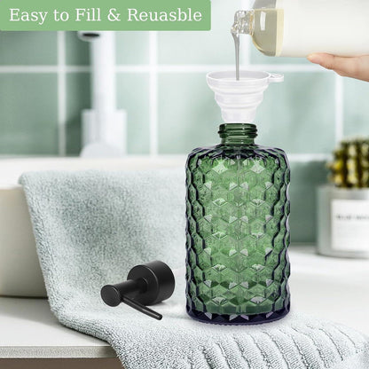 Glas Seifenspender 500ml Wabendesign – Grün mit Trichter