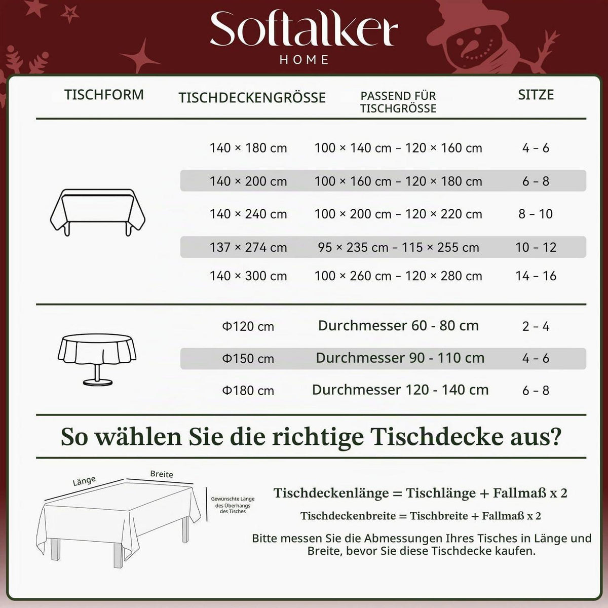 Weihnachts Tischdecke rot 140x180 cm - Weihnachtsdeko mit Schneemann