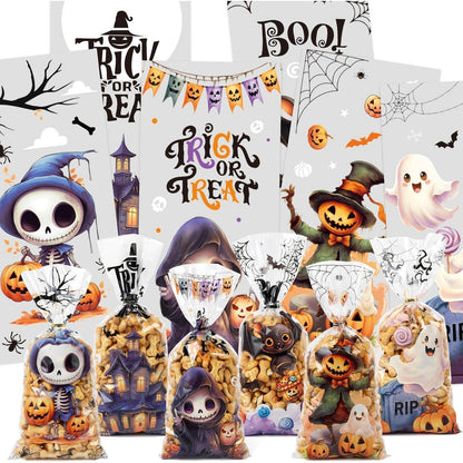 Halloween Cellophantüten 120er Set mit Bindebändern
