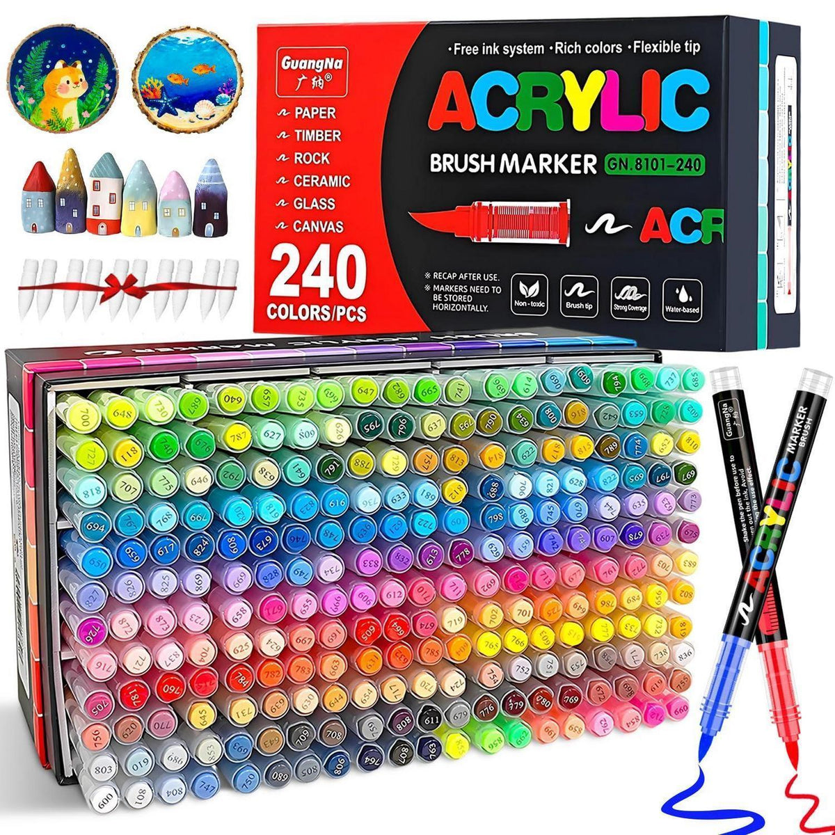 Acrylmarker Set 240 Farben – Pinselspitze, Wasserfest & Vielseitig