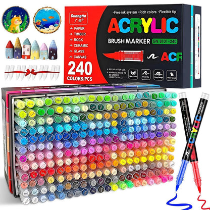 Acrylmarker Set 240 Farben – Pinselspitze, Wasserfest & Vielseitig