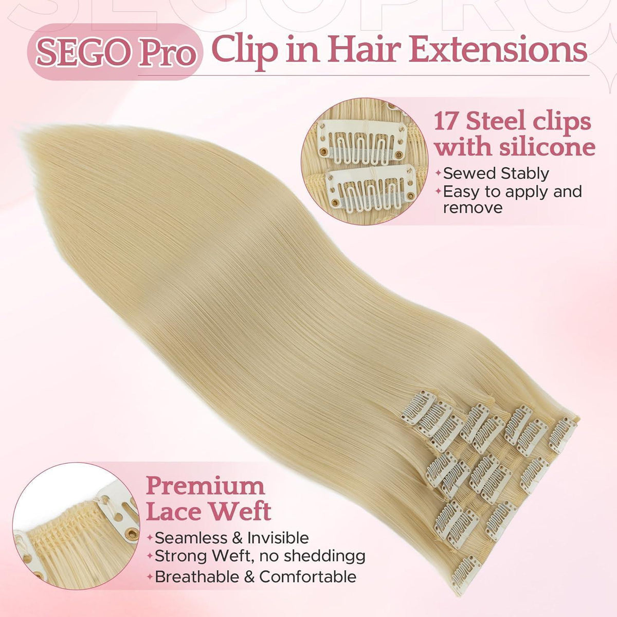18 Zoll Clip-in Haarverlängerung Gerade #613 Bleichblond