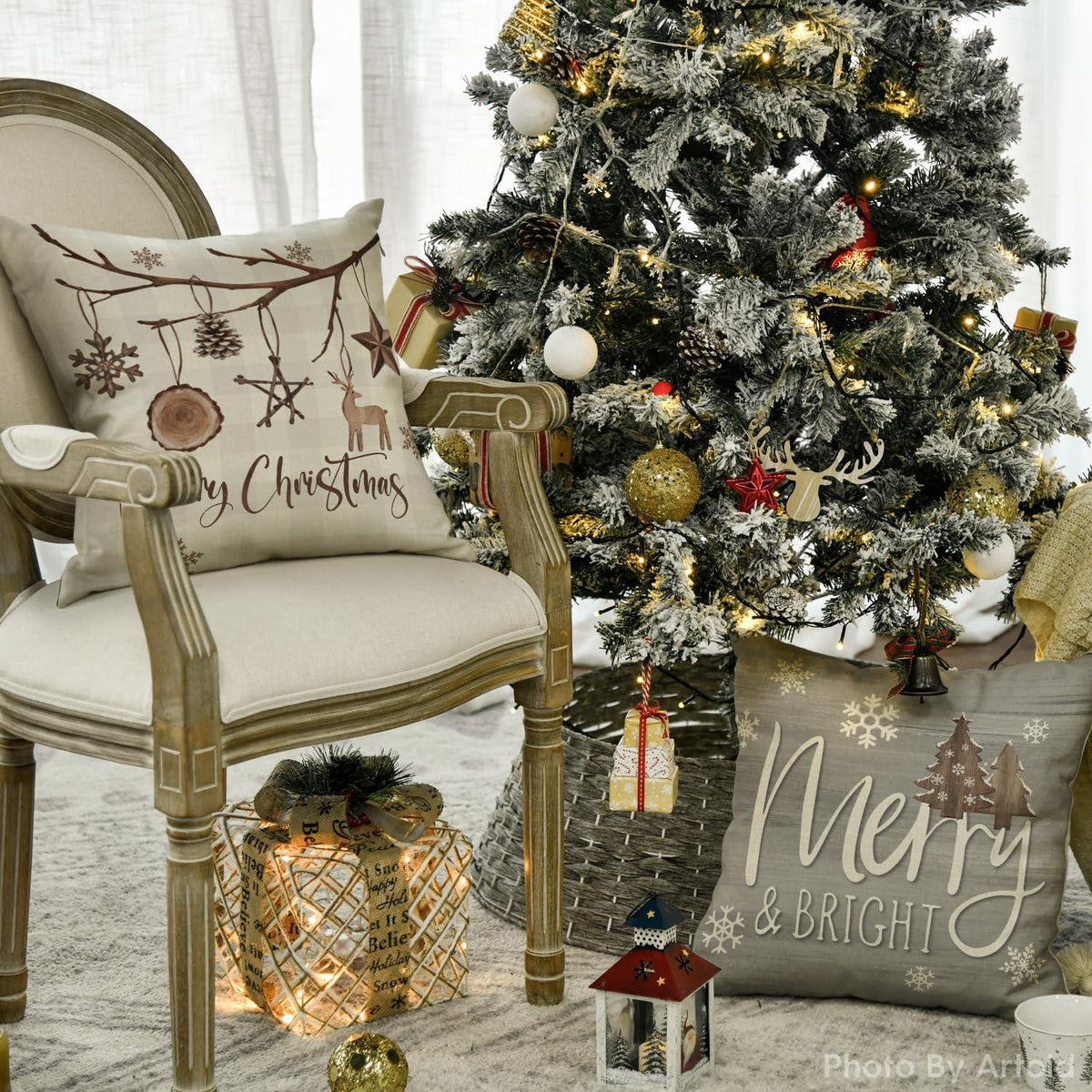 Weihnachtliche Kissenbezüge 4er Set, 40x40 cm, Grau