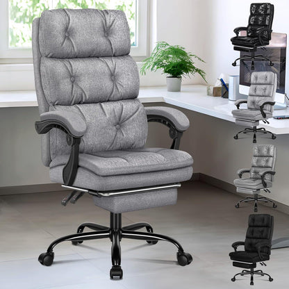 Ergonomischer Bürostuhl mit Fußstütze, Grau Leinen