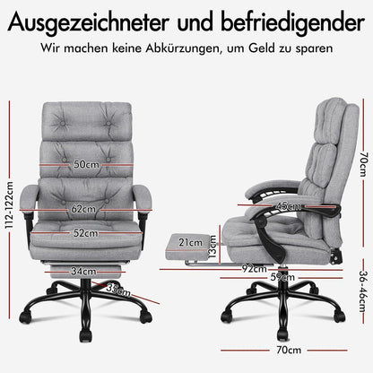 Ergonomischer Bürostuhl mit Fußstütze, Grau Leinen