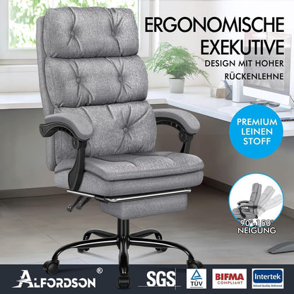 Ergonomischer Bürostuhl mit Fußstütze, Grau Leinen