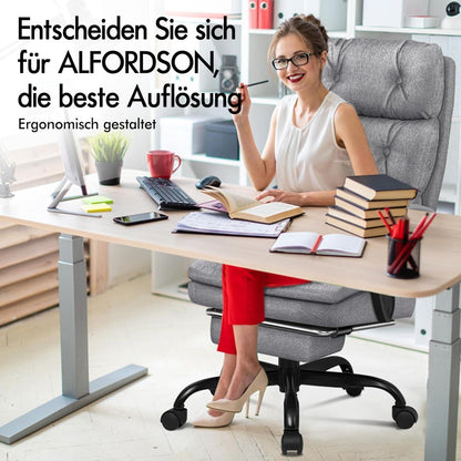 Ergonomischer Bürostuhl mit Fußstütze, Grau Leinen