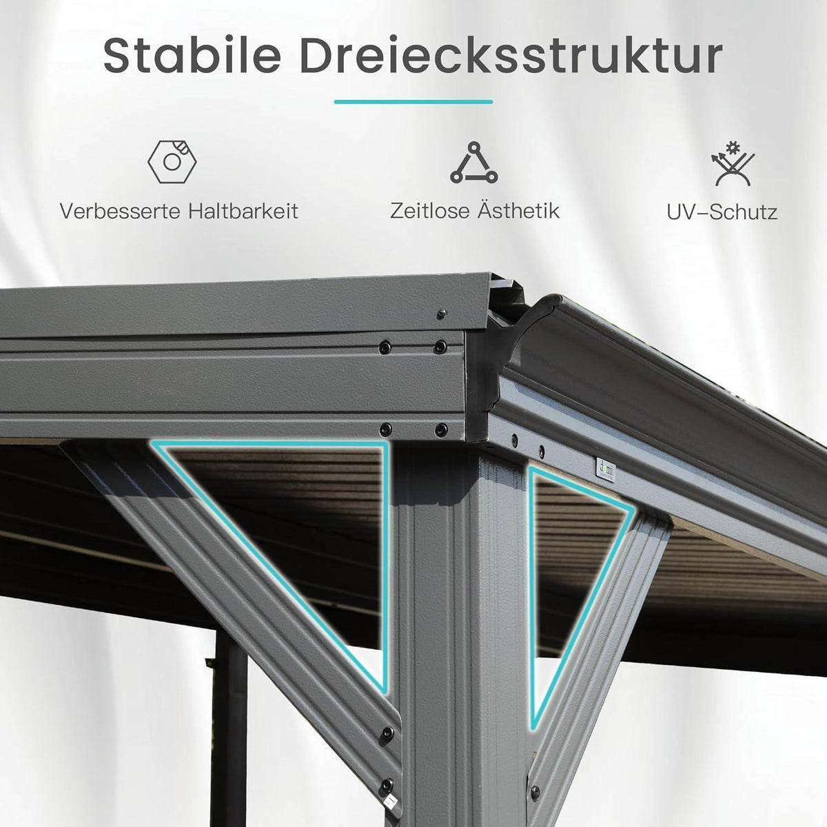 Wandpavillon 3x3m mit Entwässerung – Grau, Terrassenüberdachung