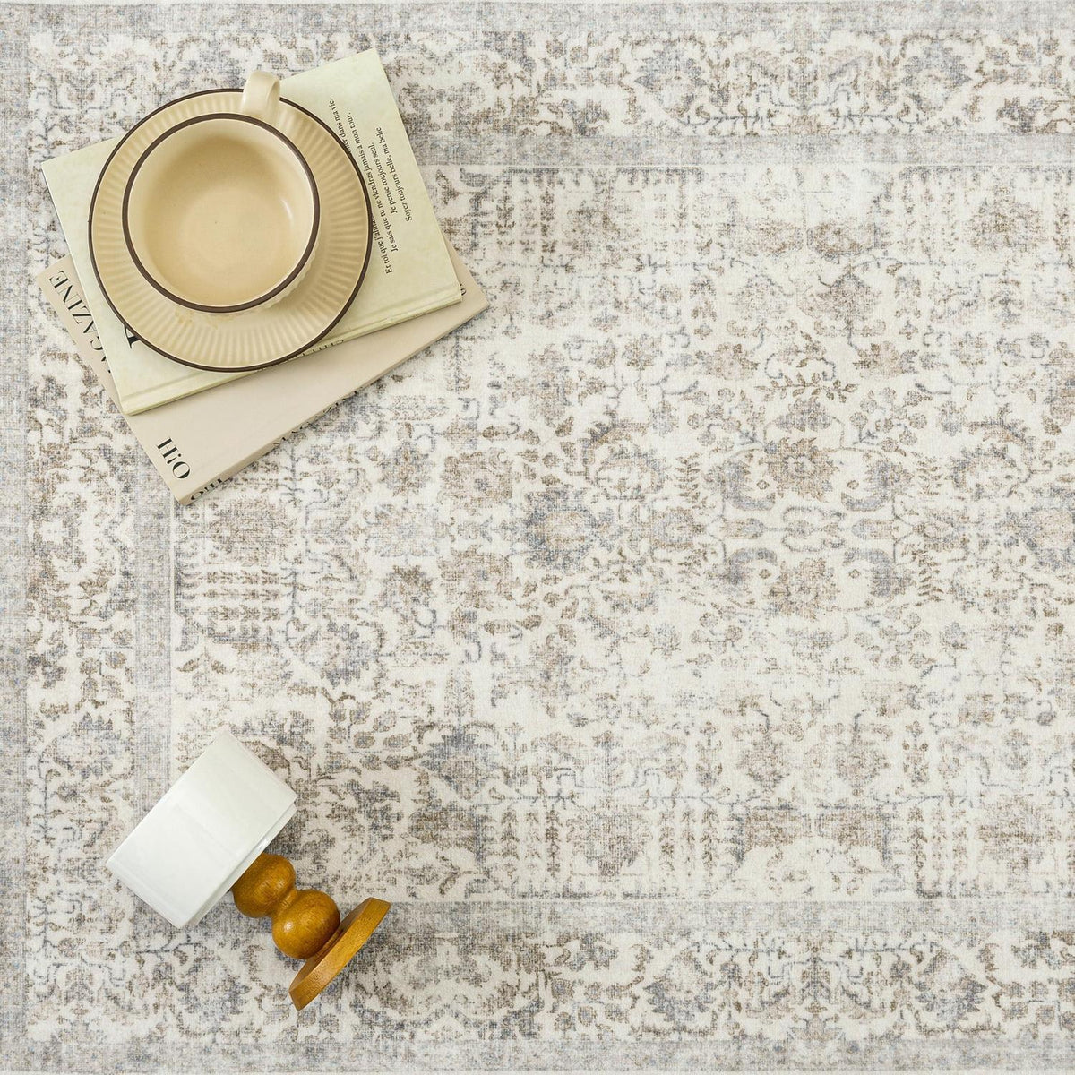 Vintage Teppich Taupe 300x400cm Waschbar Wohnzimmer Teppich