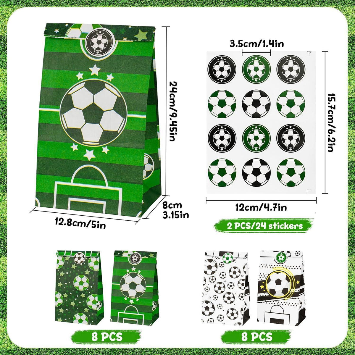 Fußball Geschenktüten Set mit Aufklebern – 16 Stück