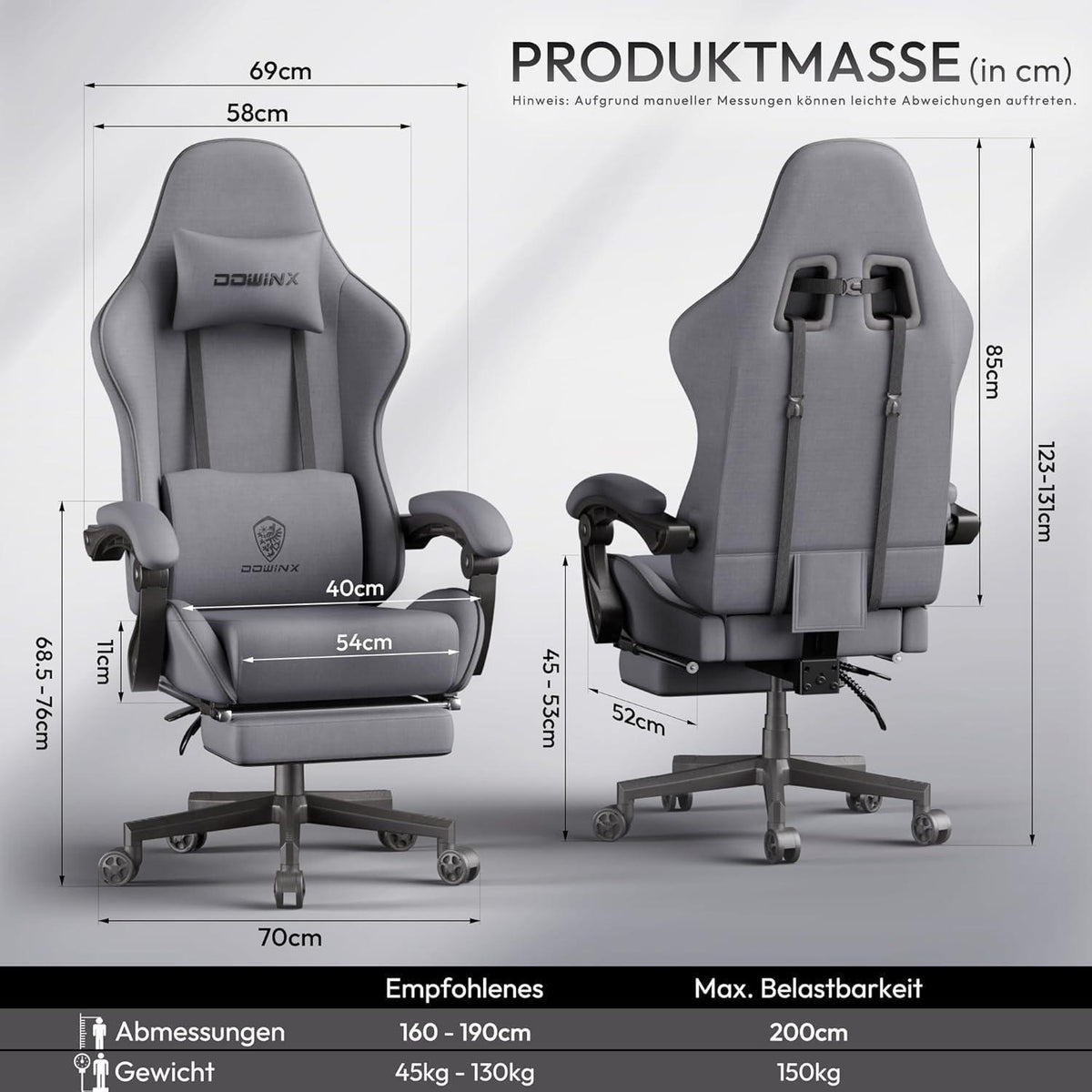 Ergonomischer Gaming-Stuhl mit Fußstütze und Netzgewebe (Grau Übergröße)