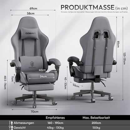 Ergonomischer Gaming-Stuhl mit Fußstütze und Netzgewebe (Grau Übergröße)