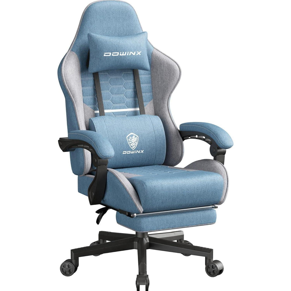 Ergonomischer Gaming-Stuhl mit Fußstütze und Netzgewebe (Blau, Übergröße)