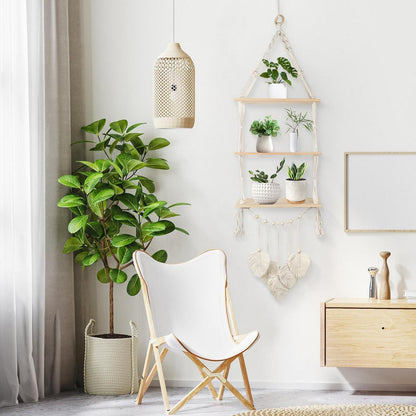 Wandregal Makramee Holz 3-Tier Boho Hängeregal Beige