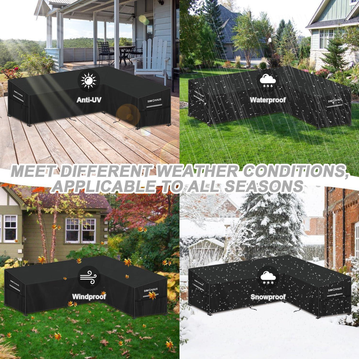 L-Form Gartenmöbel Abdeckung | Wasserfest & Windfest | 270x210x87x80/60cm