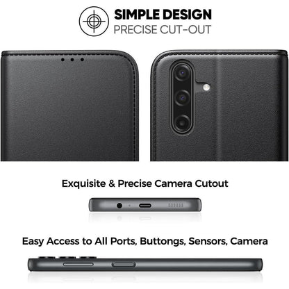 Samsung Galaxy A17 5G Hülle mit Panzerglas, Klapphülle Schwarz in Lederoptik