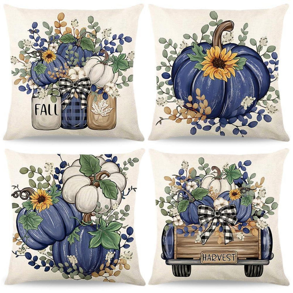 4er-Set Herbst Kissenbezüge 40x40 cm - Ahornblatt Dekor