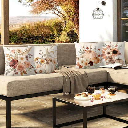 4er-Set Herbst Kissenbezüge 40x40 cm - Ahornblatt Dekor