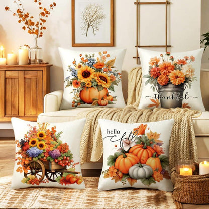 4er-Set Herbst Kissenbezüge 40x40 cm - Ahornblatt Dekor