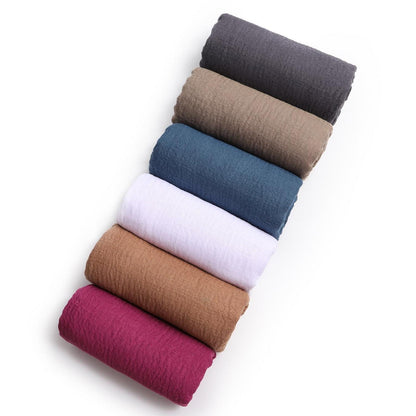 Damen Schal 6er Set Baumwoll-Leinen Musselin Kopftuch Hijab