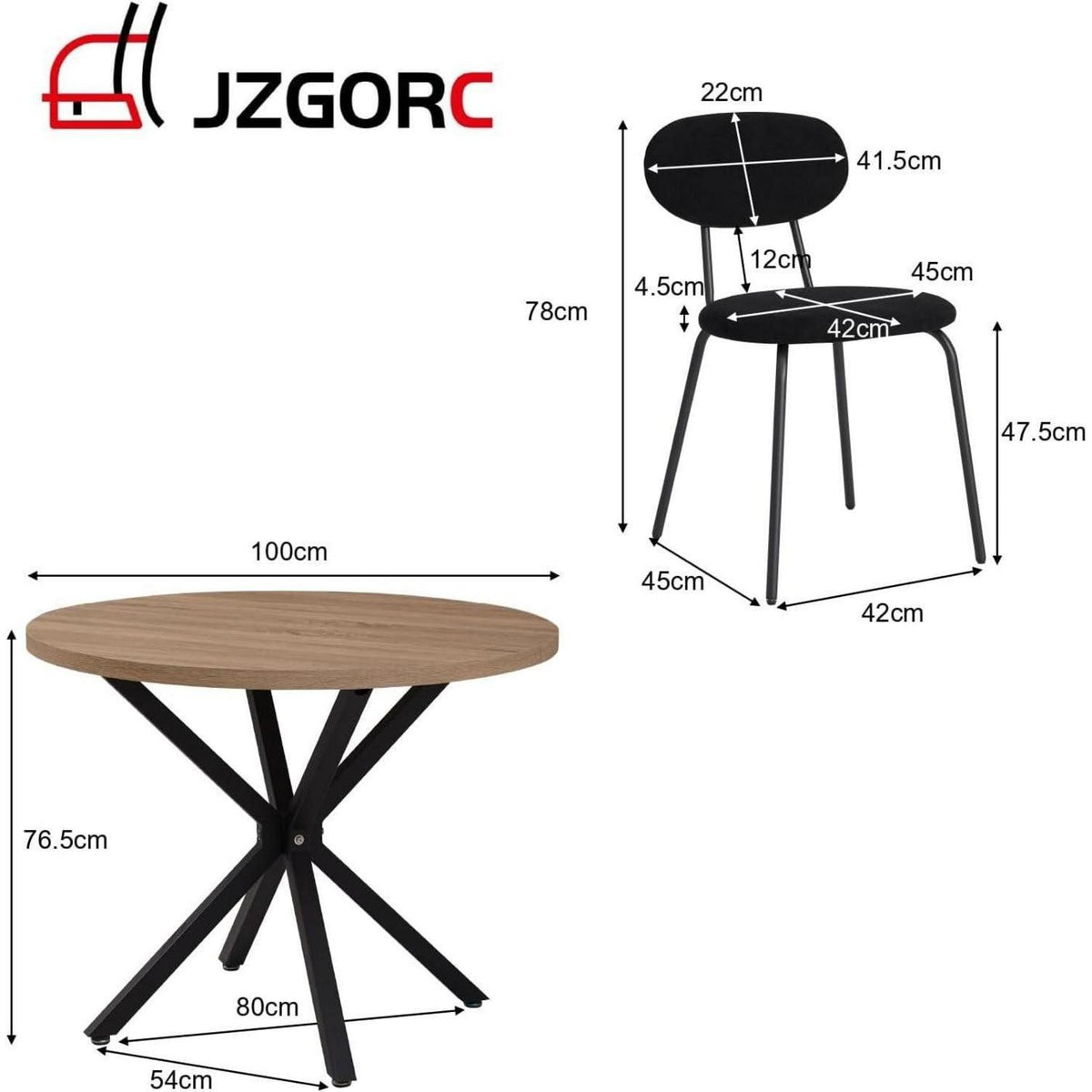 Runder Esstisch Set 100cm Holz + 4 Stapelbare Stühle