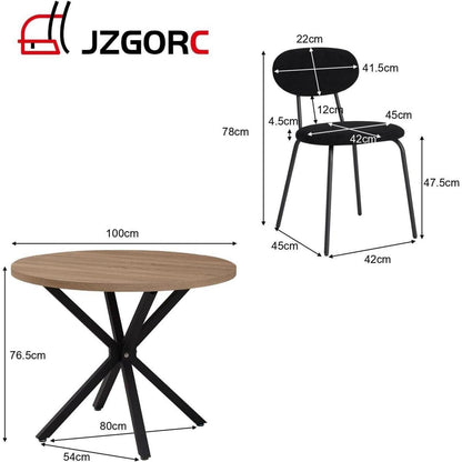 Runder Esstisch Set 100cm Holz + 4 Stapelbare Stühle