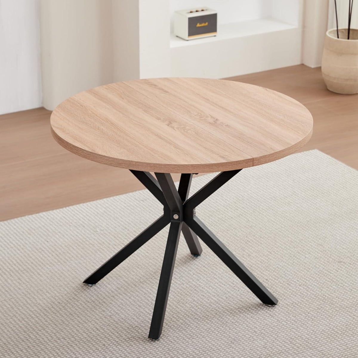 Runder Esstisch Set 100cm Holz + 4 Stapelbare Stühle