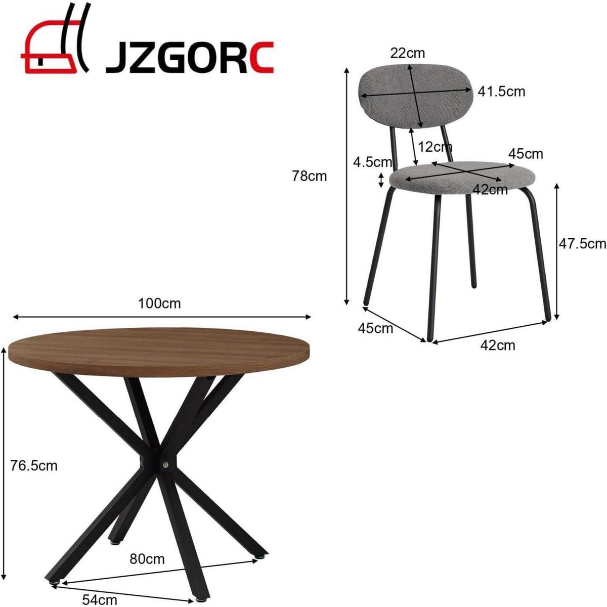 Runder Esstisch Set (100cm) mit 4 Stapelstühlen Dunkelgrau